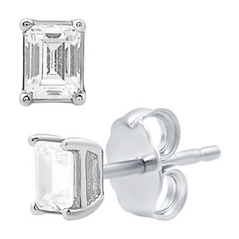 Diamond Essentials Sterling Silver 1/2 Carat T.W. Emerald Cut Lab Grown Diamond Stud Earrings