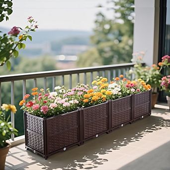 Loheer 63 Inch Rectangular Plastic Planter Box, Garden Bed for Vegetables, Herbs, Flowers, Succulent