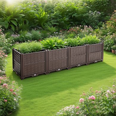 Loheer 63 Inch Rectangular Plastic Planter Box, Garden Bed for Vegetables, Herbs, Flowers, Succulent