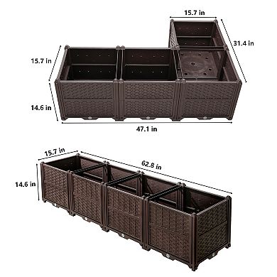 Loheer 63 Inch Rectangular Plastic Planter Box, Garden Bed for Vegetables, Herbs, Flowers, Succulent