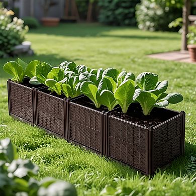 Loheer 63 Inch Rectangular Plastic Planter Box, Garden Bed for Vegetables, Herbs, Flowers, Succulent