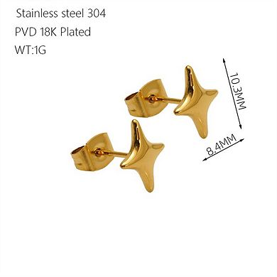 Stainless Steel Star Stud Earrings - 18K Gold Plated Minimalist Style Geometric Earrings