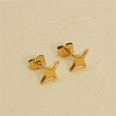 Stainless Steel Star Stud Earrings - 18K Gold Plated Minimalist Style Geometric Earrings
