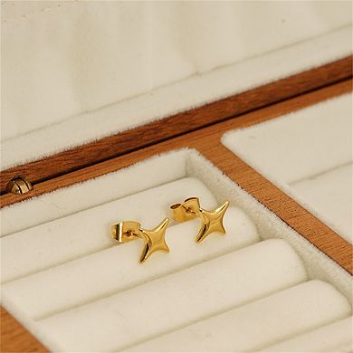 Stainless Steel Star Stud Earrings - 18K Gold Plated Minimalist Style Geometric Earrings