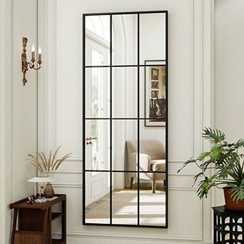 Unique Black 24 in W x 65 in H Grid Rectangle Aluminum Alloy Frame Full Length Floor Mirror