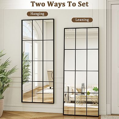 Unique Black 24 in. W x 65 in. H Grid Rectangle Aluminum Alloy Frame Full Length Floor Mirror