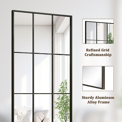 Unique Black 24 in. W x 65 in. H Grid Rectangle Aluminum Alloy Frame Full Length Floor Mirror