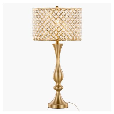 Loheer 27" Contemporary Metal Table Lamp with Clear K9 Crystal Shade