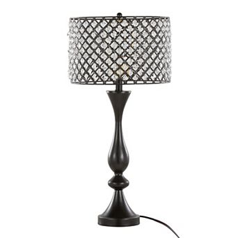 Loheer 27" Contemporary Metal Table Lamp with Clear K9 Crystal Shade