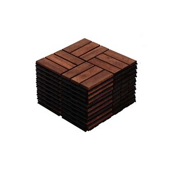 Loheer 10 pc Interlocking Deck Tiles Checker Pattern Hardwood Outdoor Flooring for Patio Balcony