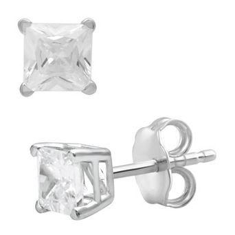 Diamond Essentials Sterling Silver 1 Carat T.W. Princess Cut Lab Grown Diamond Stud Earrings