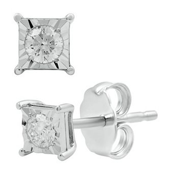 Diamond Essentials Sterling Silver 1/5 Carat T.W. Lab Grown Diamond Square Princess Frame Stud Earrings