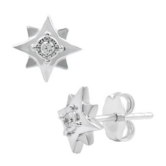 Diamond Essentials Sterling Silver Lab Grown Diamond Accent Star Earrings