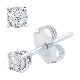 Diamond Essentials 1/10 Carat T.W. Lab Grown Diamond Sterling Silver Miracle Plate Stud Earrings