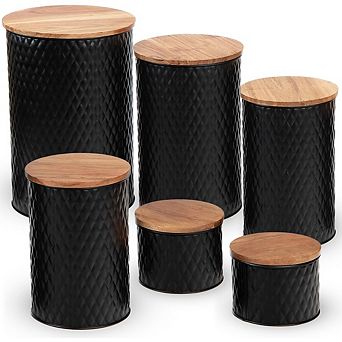 Metal Kitchen Canister Set with Airtight Wood Lids, Food Storage Jars