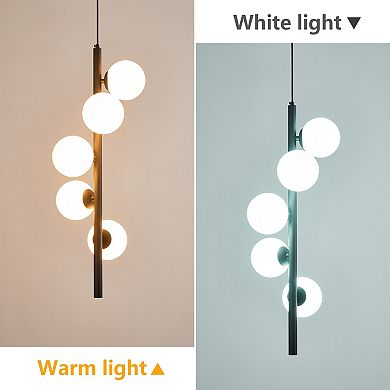 ZLAIQB 5-Light Black Finish Milk Glass Modern Pendant Mount 9.64in Ceiling Light