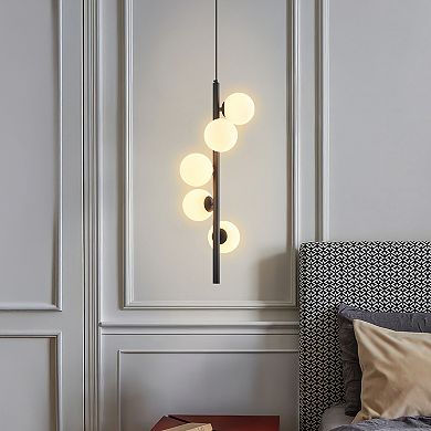 ZLAIQB 5-Light Black Finish Milk Glass Modern Pendant Mount 9.64in Ceiling Light