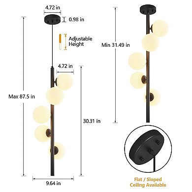 ZLAIQB 5-Light Black Finish Milk Glass Modern Pendant Mount 9.64in Ceiling Light