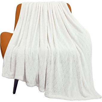 Cream White Fuzzy Plush Throw Blanket, Soft Fluffy Microfiber Flannel Geometric Blanket