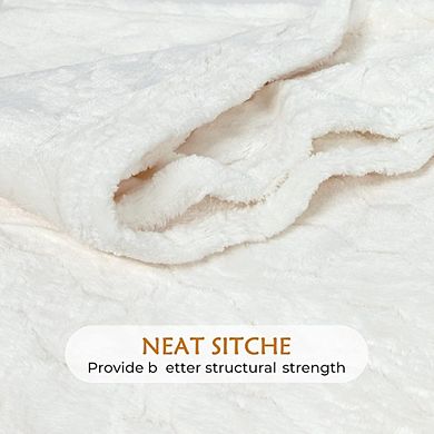 Cream White Fuzzy Plush Throw Blanket, Soft Fluffy Microfiber Flannel Geometric Blanket