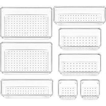 8-Pack Clear Drawer Organizer Trays, Multi-Size Storage Bins