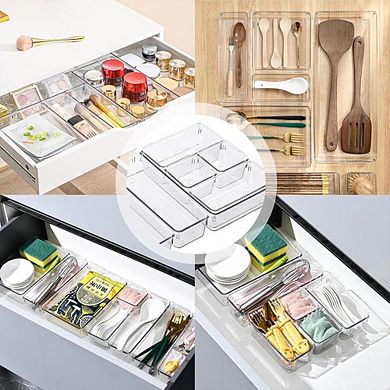 8-Pack Clear Drawer Organizer Trays, Multi-Size Storage Bins