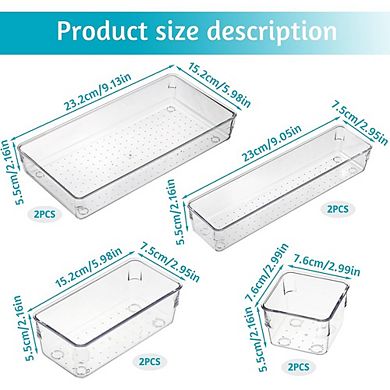 8-Pack Clear Drawer Organizer Trays, Multi-Size Storage Bins