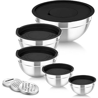 5 pc Stainless Steel Mixing Bowls with Lids Durable & Dishwasher Safe