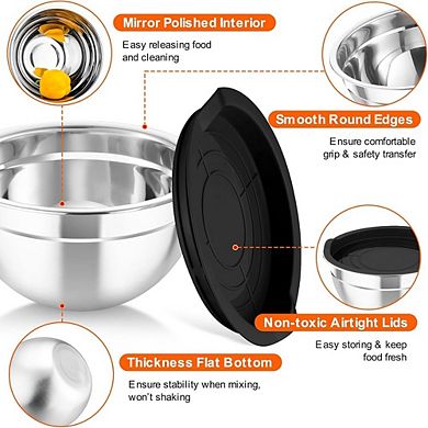 5 Piece Stainless Steel Mixing Bowls with Lids Durable & Dishwasher Safe
