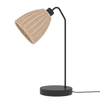 LOHEER Industrial Metal Desk Lamp with USB and Type-C Charging Ports for Bedroom Office Nightstand