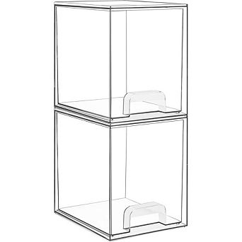 2-Pack Clear Stackable Storage Drawers, Plastic Multi-Purpose Organizer