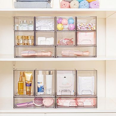 2-Pack Clear Stackable Storage Drawers, Plastic Multi-Purpose Organizer