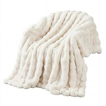 Faux Rabbit Fur Throw Blanket, Thick Cozy Soft Decorative Fuzzy Blanket