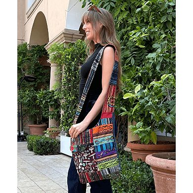 Kathmandu Collection Stripe Patchwork Hobo Bag