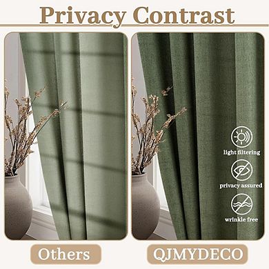 Linen Curtains 2 Panels, Light Filtering, Semi-Sheer Drapes
