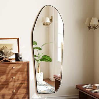 Black 24 in W x 67 in H Irregular Aluminum Alloy Framed Full Length Floor Mirror