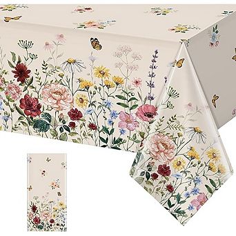 Spring Floral Butterfly Disposable Tablecloth, 1-Pack 54x108 Inch Party Decoration