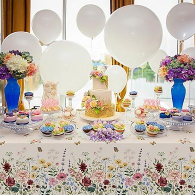 Spring Floral Butterfly Disposable Tablecloth, 1-Pack 54x108 Inch Party Decoration