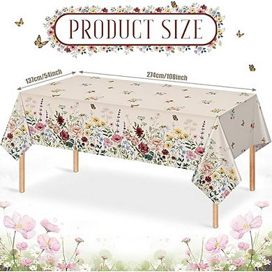 Spring Floral Butterfly Disposable Tablecloth, 1-Pack 54x108 Inch Party Decoration