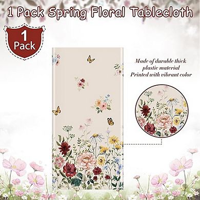 Spring Floral Butterfly Disposable Tablecloth, 1-Pack 54x108 Inch Party Decoration