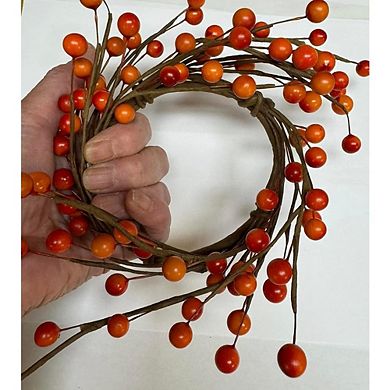 Orange Berry Candle Ring Fall Wreath, Decorative Centerpiece