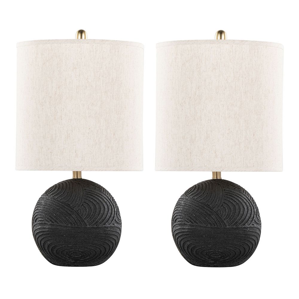 Loheer Contemporary Polyresin Table Lamp Set with Linen Shade and Brass ...
