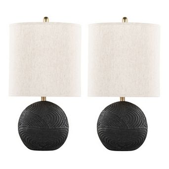 Loheer Contemporary Polyresin Table Lamp Set with Linen Shade and Brass Accents