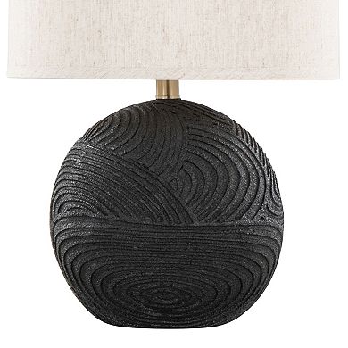 Loheer Contemporary Polyresin Table Lamp Set with Linen Shade and Brass Accents
