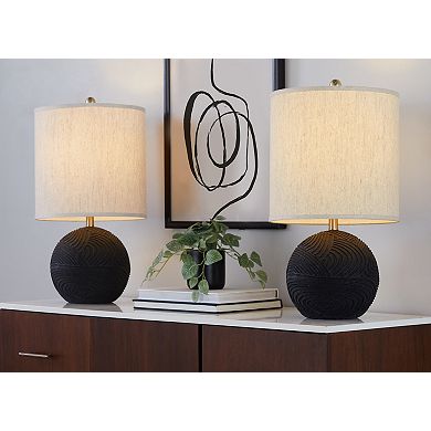 Loheer Contemporary Polyresin Table Lamp Set with Linen Shade and Brass Accents