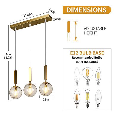 ZLAIQB 3-Light Finish Clear Glass Mid Century Pendant Mount Ceiling Light