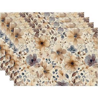 Poppy Floral Placemats Set of 4, Polyester, Washable, Durable Table Mats