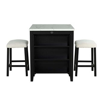 3 pc 36 in H Bar Table Set with 2 Stools, USB-A and USB-C Charging Ports
