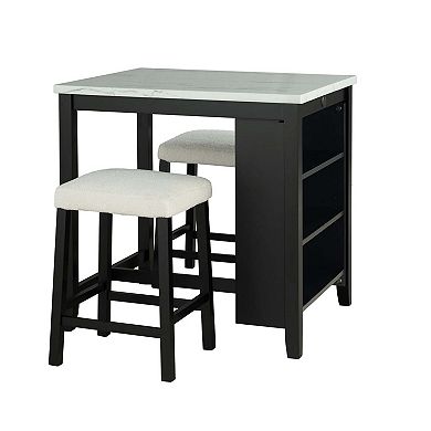 3-Piece 36 in. H Bar Table Set with 2 Stools, USB-A and USB-C Charging Ports
