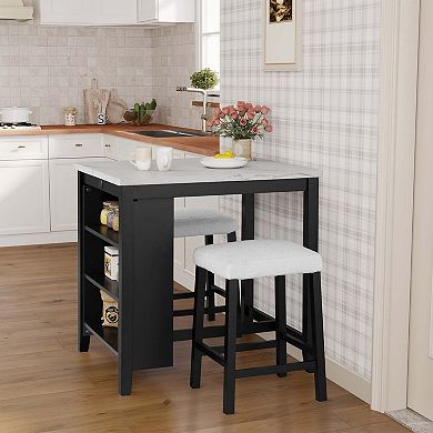 3-Piece 36 in. H Bar Table Set with 2 Stools, USB-A and USB-C Charging Ports